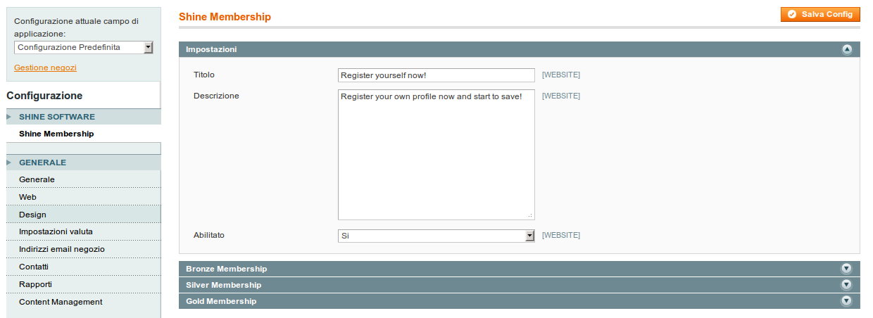 Shine Magento Membership Screenshot