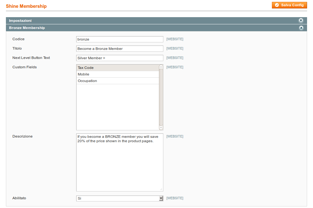 Shine Magento Membership Screenshot